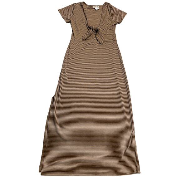 Y2K Rolla Coster Dress Ribbed Striped Bodycon Maxi Sz Medium Tan RC-4370ST 4761 - Picture 1 of 9